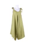 Italian V- Neck Plain Linen Lagenlook Jumpsuit-Lime green