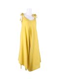 Italian V- Neck Plain Linen Lagenlook Jumpsuit-Mustard