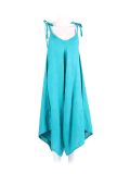 Italian V- Neck Plain Linen Lagenlook Jumpsuit-Turquoise