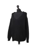 Italian Plain V-Neck Woolen Knitted Lagenlook Jumper-Black side