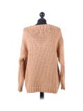 Italian Plain V-Neck Woolen Knitted Lagenlook Jumper-Camel back