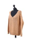 Italian Plain V-Neck Woolen Knitted Lagenlook Jumper-camel side