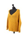 Italian Plain V-Neck Woolen Knitted Lagenlook Jumper-Mustard side