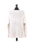 Italian Plain V-Neck Woolen Knitted Lagenlook Jumper-Off white back