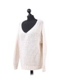 Italian Plain V-Neck Woolen Knitted Lagenlook Jumper-Off white side