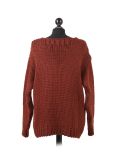Italian Plain V-Neck Woolen Knitted Lagenlook Jumper-Rust back