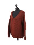 Italian Plain V-Neck Woolen Knitted Lagenlook Jumper-Rust side