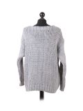 Italian Plain V-Neck Woolen Knitted Lagenlook Jumper-Silver back