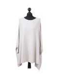 Italian Ribbed Trim Lagenlook Poncho-Biege