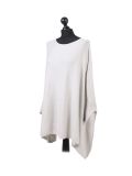 Italian Ribbed Trim Lagenlook Poncho-Beige side