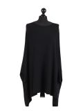 Italian Ribbed Trim Lagenlook Poncho-Black