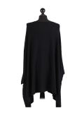 Italian Ribbed Trim Lagenlook Poncho-Black back