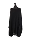 Italian Ribbed Trim Lagenlook Poncho-Black side