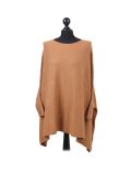 Italian Ribbed Trim Lagenlook Poncho-camel