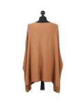 Italian Ribbed Trim Lagenlook Poncho-Camel back