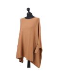 Italian Ribbed Trim Lagenlook Poncho-camel side