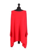 Italian Ribbed Trim Lagenlook Poncho-Crimson