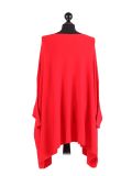 Italian Ribbed Trim Lagenlook Poncho-Crimson back