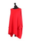 Italian Ribbed Trim Lagenlook Poncho-Crimson side