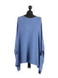Italian Ribbed Trim Lagenlook Poncho-denim