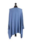 Italian Ribbed Trim Lagenlook Poncho-denim back