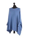 Italian Ribbed Trim Lagenlook Poncho-denim side
