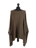 Italian Ribbed Trim Lagenlook Poncho-Khaki