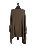 Italian Ribbed Trim Lagenlook Poncho-Khaki back