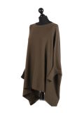 Italian Ribbed Trim Lagenlook Poncho-Khaki side