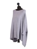 Italian Ribbed Trim Lagenlook Poncho-Light grey side