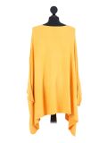 Italian Ribbed Trim Lagenlook Poncho-Mustard back