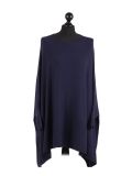 Italian Ribbed Trim Lagenlook Poncho-navy