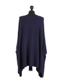 Italian Ribbed Trim Lagenlook Poncho-Navy back