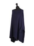 Italian Ribbed Trim Lagenlook Poncho-Navy side