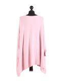 Italian Ribbed Trim Lagenlook Poncho-Pink back