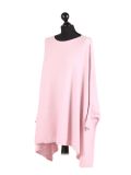 Italian Ribbed Trim Lagenlook Poncho-Pink side
