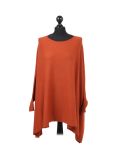 Italian Ribbed Trim Lagenlook Poncho-Rust
