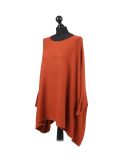 Italian Ribbed Trim Lagenlook Poncho-Rust side