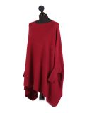 Italian Ribbed Trim Lagenlook Poncho-Wine side