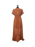 Italian Sequin Neck & Arm Under Vest Lagenlook Dress-Rust back