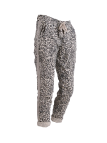 Italian Side Glittery Stripes Leopard Print Stretchable Trouser-beige