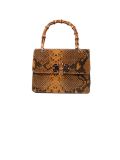 Italian Snake Print Leather Hand Bag-Camel