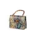 Italian Snake Print Leather Hand Bag-Mustard side