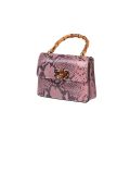 Italian Snake Print Leather Hand Bag-Pink side