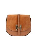 Italian Strap Tab Leather Saddle Bag-Camel