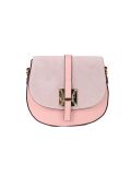 Italian Strap Tab Leather Saddle Bag-Pink