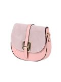 Italian Strap Tab Leather Saddle Bag-Pink side