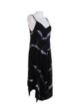 Italian Tie & Dye Strappy Lagenlook Cotton Jumpsuit-Black
