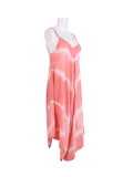 Italian Tie & Dye Strappy Lagenlook Cotton Jumpsuit-Coral