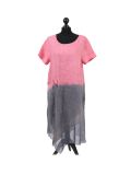 Italian Two Tone Glittery Silk Asymmetric Hem Linen Lagenlook Dress -Light coral